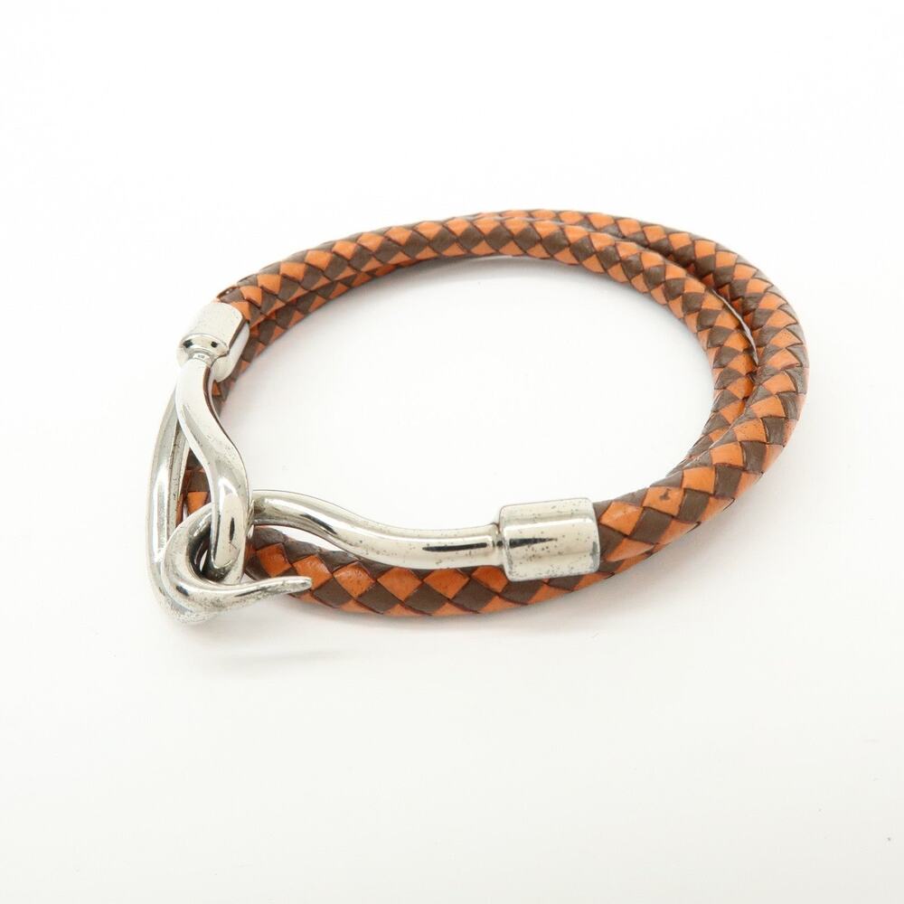 Hermes Jumbo Hook Double Tour Leather Bracelet Orange